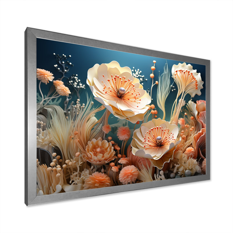 Art mural sur toile, pêche et seiche, anémone, H 24 po x l 32 po x P 1 po, Cadre simple argenté