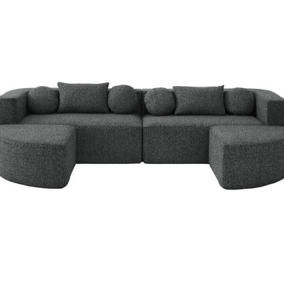 114.9" - Combined Boneless With Curved Design, Deep Seating, And Soft & Boucle For Living Room, 6 Seats, Black Sectional High Density Foam Core, Upholstery