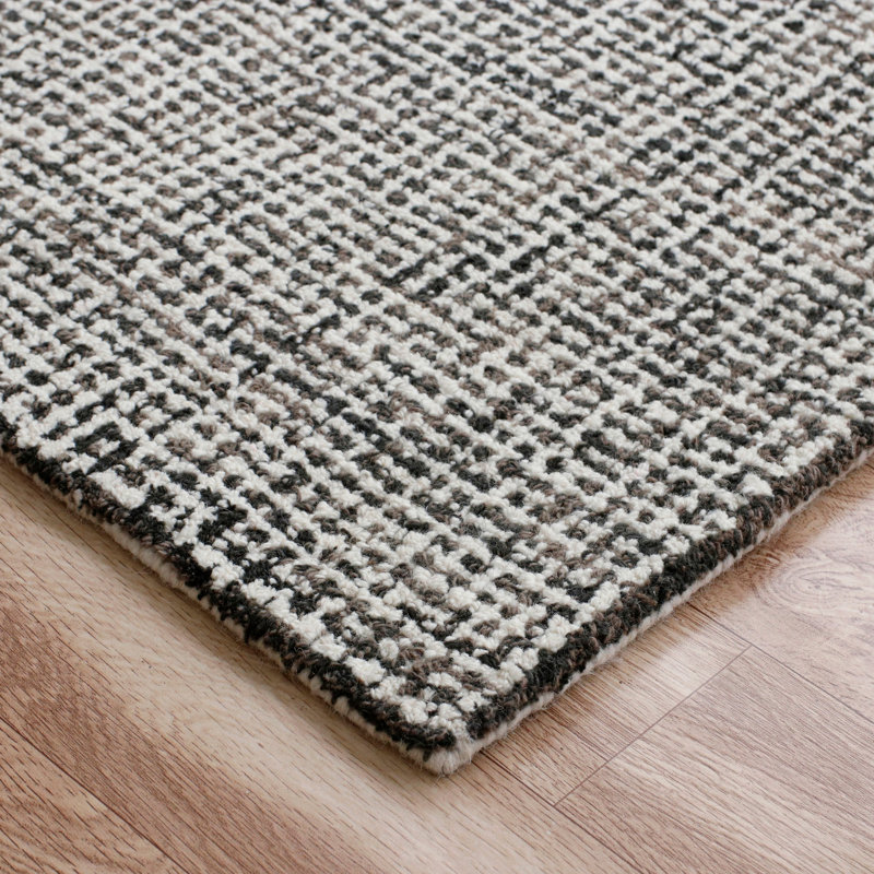 Abstract Contemporary Grid Handmade Wool Blend Area Rug, Runner 2'6" x 8', Gray/White