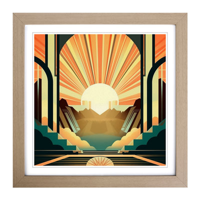 Sunrise Art Deco No.10 - Single Picture Frame Print on Wood