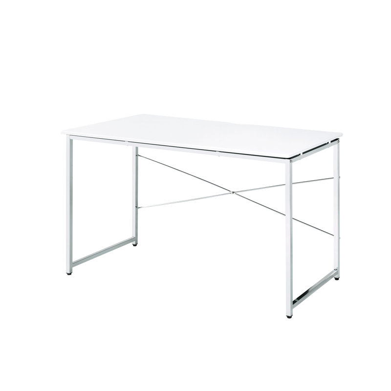 Table rectangulaire blanche avec poids de 43,75 lb et barre transversale et structure de bureau en métal de 4 po de hauteur