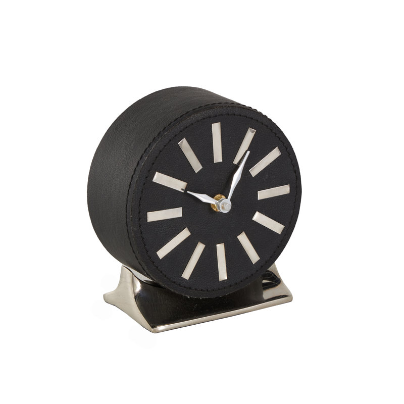 Traditional Mechanical Tabletop Clock, 6" H x 5.3" W x 3.4" D, Black/Silver