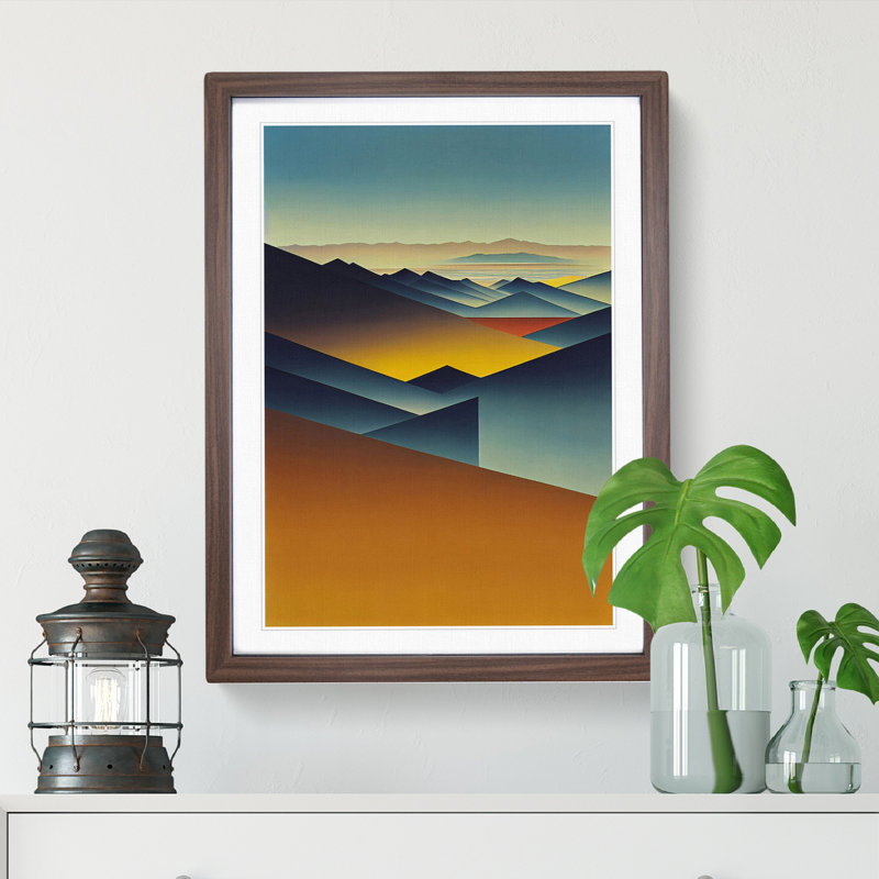 An Abstract Mountain Landscape No.7 1 Piece Single Picture Frame Painting, 64cm H x 46cm W x 2cm D, Walnut