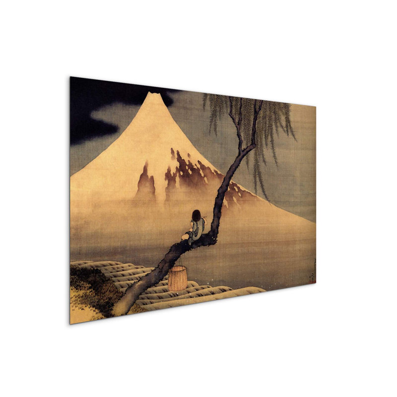 Boy in front of Fujiama by Hokusai Katsushika 53×80 cm MetalArt Materic Aluminum Satin Effect, Frameless Panel, Lightweight Ready to Hang