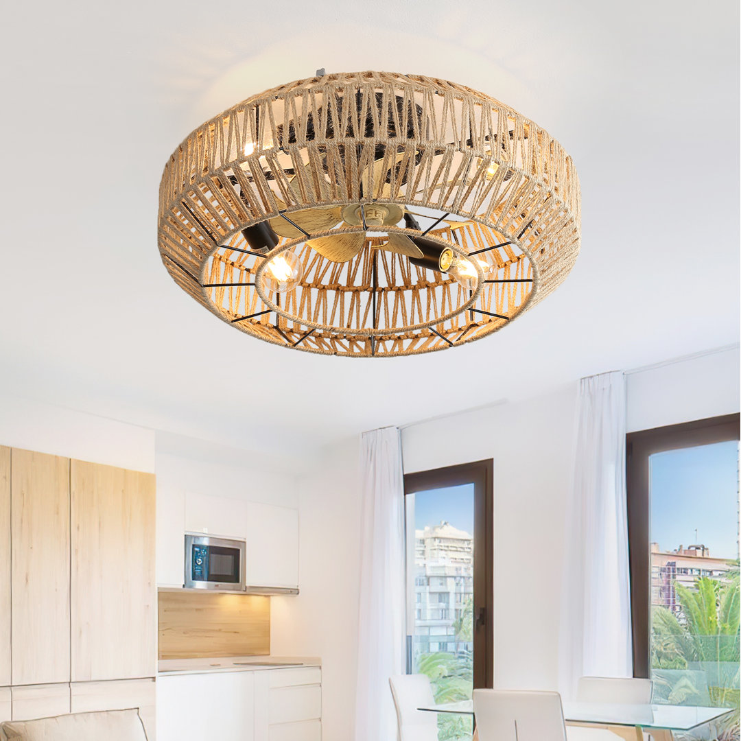 22" 7-Blades Classic Caged Ceiling Fan with Remote Control and Light Kit Included Sofucor