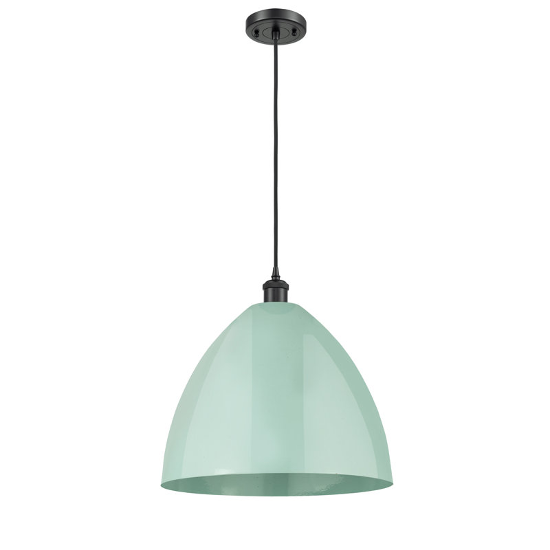 Luminaire suspendu conique 1 lumière, Vert clair, Noir mat
