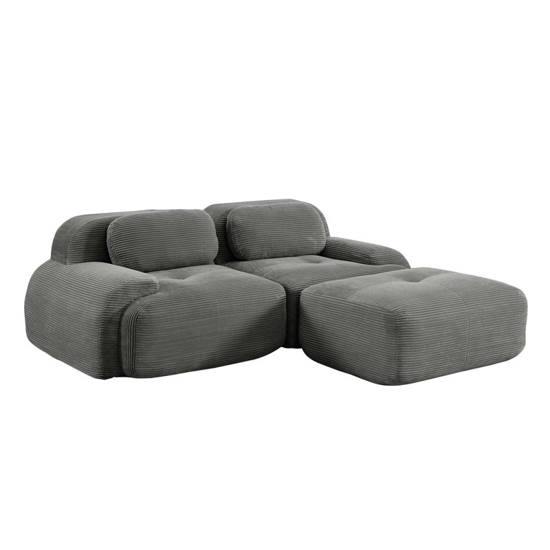 82'' L-Shaped Modular Sofa In Soft Corduroy Fabric With Curved Armrests, No Assembly Required, High-Resilience Sponge, Suitable For Living Rooms And Bedrooms, Grey