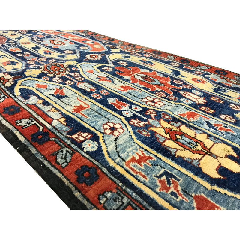 Hand-Knotted High-Quality Navy, Blue, and Red Runner