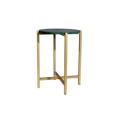 Side Table | Green Marble Side Table with Golden Metal Frame for Living Room Decor | 21" 