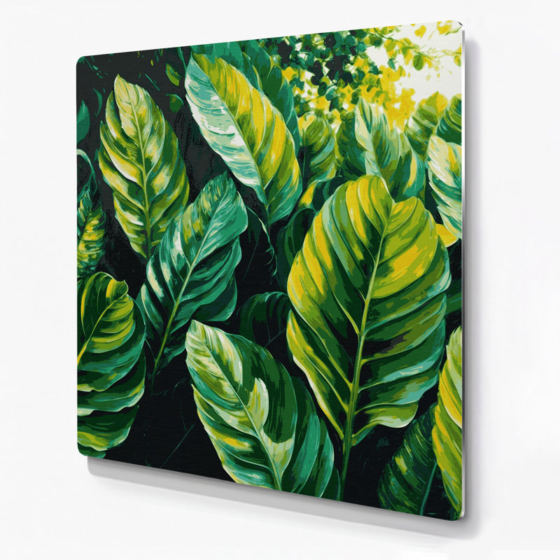Art mural en métal hawaïen, feuilles d'arbre à pain vert, H 8 po x l 8 po