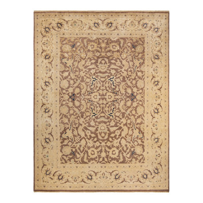Tapis brun noué à la main de conception unique 9 pi x 11 pi 10 po Rosellie