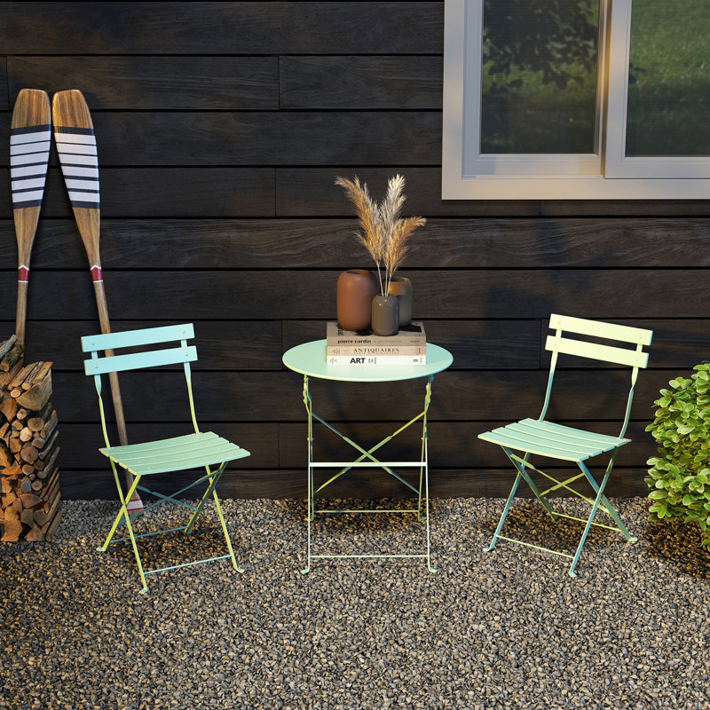 Shelah 3-Piece Steel Folding Bistro Set , Macaron Blue