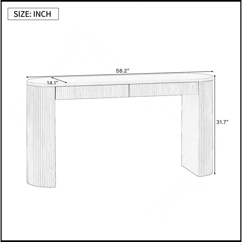 58.2" Entryway Table With Large Top And Dual Drawers,Console Table With Arched Sturdy Legs Stripe Design,Pine Veneer Sofa Table With Adjustable Feet For Living Room, Hallway,Foyer, Kitchen