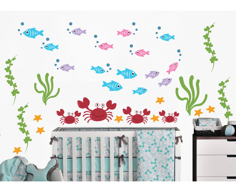 Décalcomanie murale aquatique, poisson et crabe, Schéma C