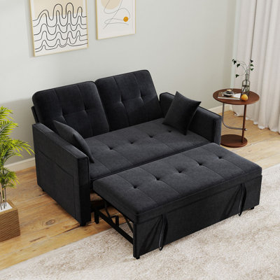 Velvet 2 Seater Convertible Loveseat Sofa Bed – Convertible Pull-Out Sleeper Couch With Side Pocket for Living Room, Guest Rooms