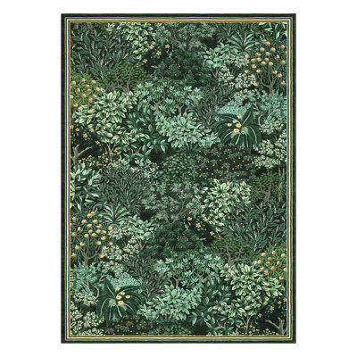 Botanical Forest Area Rug for Living Room, Washable Jungle Soft Low Pile Floor Cover, Non Slip Stain Resistant Carpet