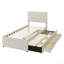 Lit plateforme tapissier avec lit gigogne et 3 tiroirs, tissu en lin-571150562