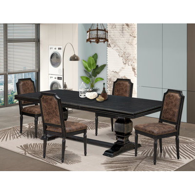 Dining Table Set includes a Modern Dining Table and Polyester Kitchen Chairs with High Back - (Finish Option).