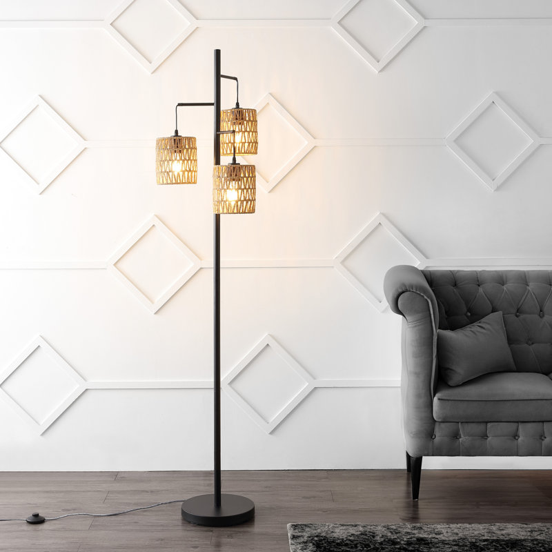 Isla 70.75" 3-Light Mid-Century Bohemian Metal/Rope LED Floor Lamp
