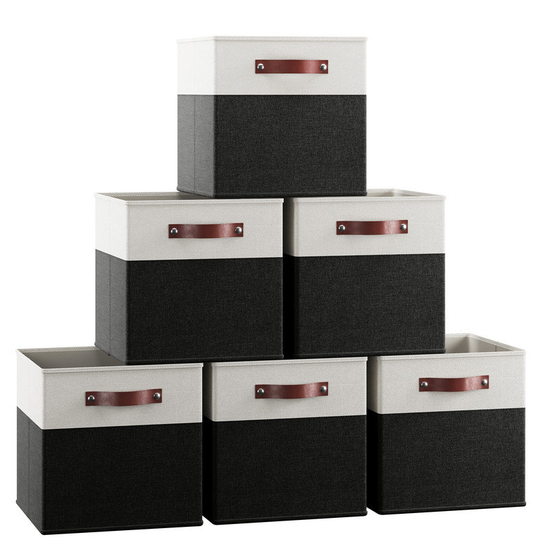 Ensemble de bacs de rangement en tissu, Blanc / noir, H 11 po x l 11 po x P 11 po