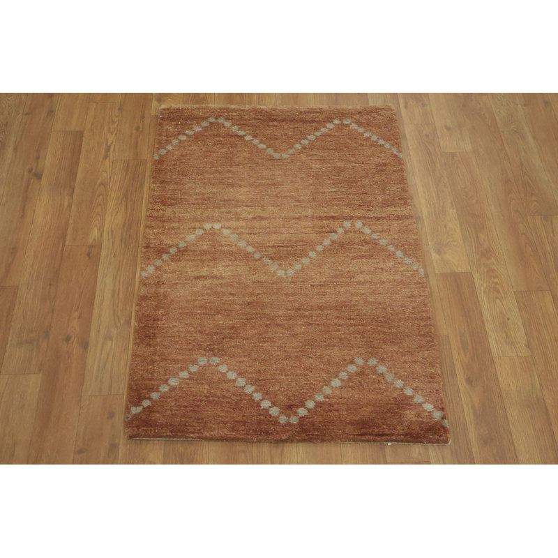 Élégant tapis à pois en zigzag dans des tons chauds terreux 2 x 3