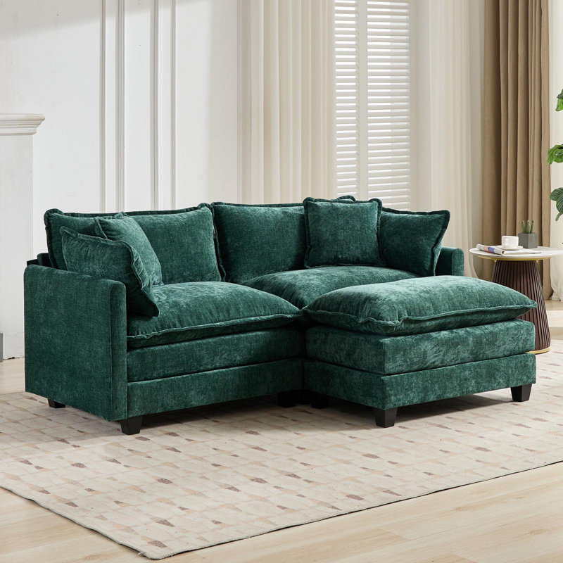 Canapé modulaire en L surdimensionné avec repose-pieds Schmucker, Chenille verte, H 33 po x l 78 po x P 35 po