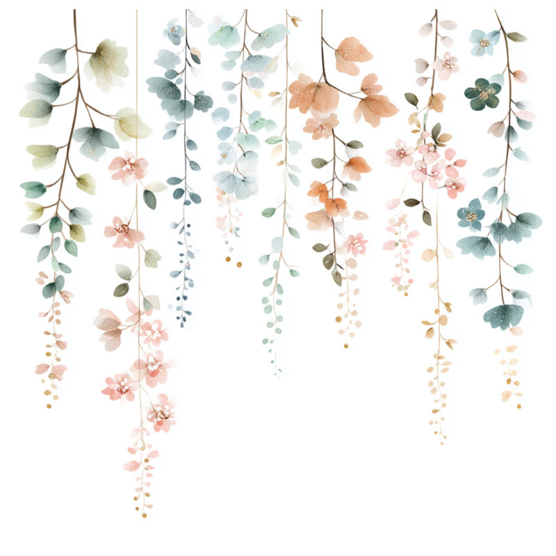 Tapisserie murale suspendue fleurs pastel - décoration murale florale, H 50 po x l 60 po avec 4 œillets