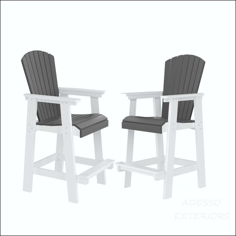 Ensemble de 2 tabourets de bar en PEHD Adirondack avec dossier haut et accoudoirs élargis - blanc et gris