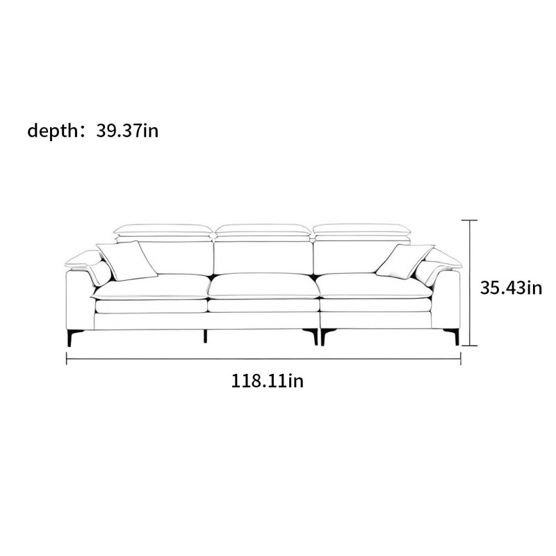 Canapé simple haut dossier moderne, H 35,43 po x l 118,11 po x P 39,37 po, 5