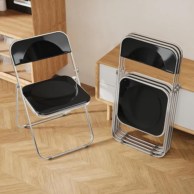 Stackable Folding Chair Folding Chair Set, Black