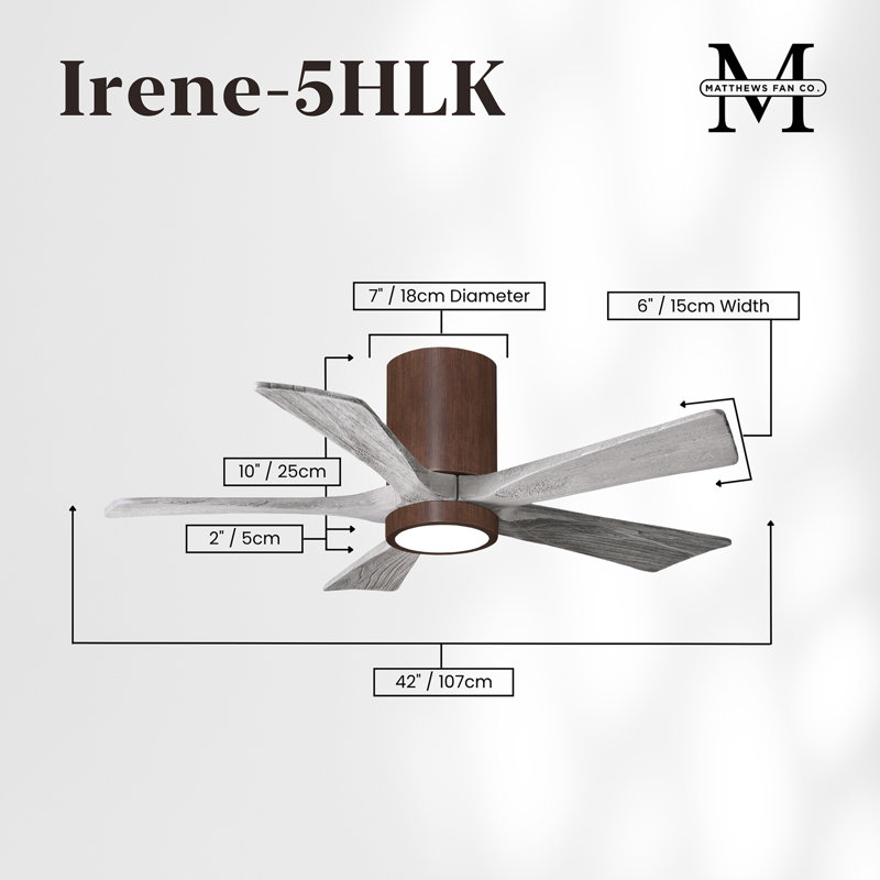 Ventilateur de plafond à 5 pales DEL avec ensemble d'éclairage inclus Irene, Ton noyer, 42", Ton bois de grange