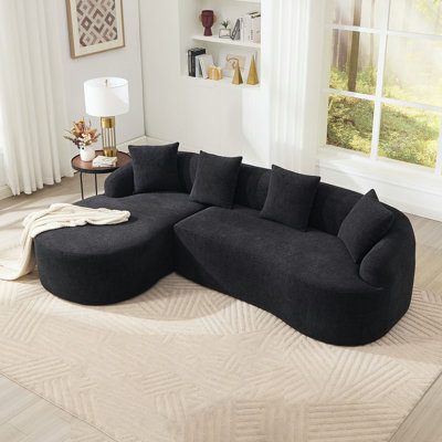 Compression L-Shape Sectional Sofa With Curved Chaise Modular Chenille Boneless N Couch,30D High-Density Foam,Minimalist Modular Couches Sleeper For Living Room Bedroom Apartment Lounge