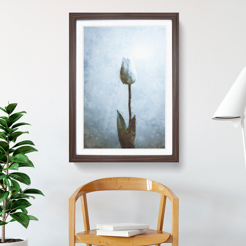 Solitary White Tulip Painting - Framed Print, 63cm H x 45cm W x 2cm D, Walnut Framed