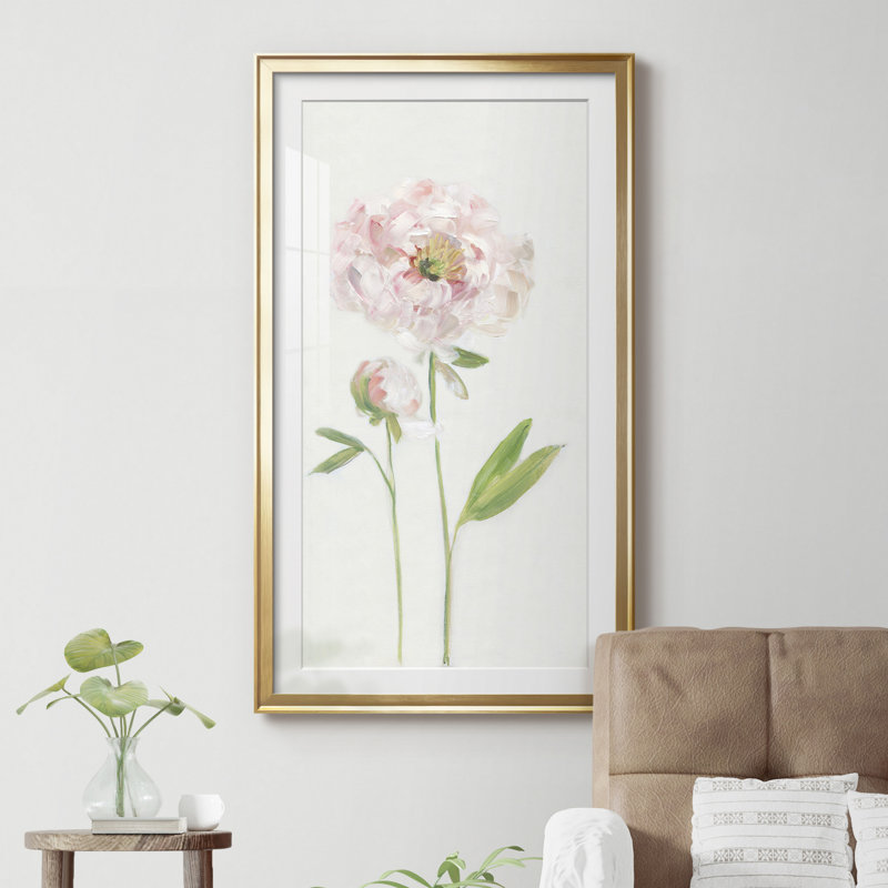 Pivoine simple I - reproduction d'art sur papier encadrée, H 14,5 po x l 26,5 po x P 1,5 po, Encadrement doré