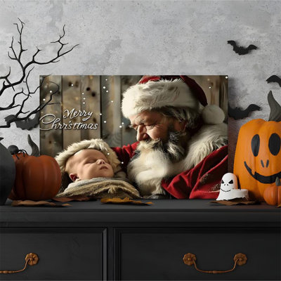 1pc Framed Wall Art Canvas Painting Santa Claus, sleeping baby, realistic and warm style Decor Print Vintage Wall Poster Home Decor Perfect Gift for Modern Artwork For Bedroom Living Room