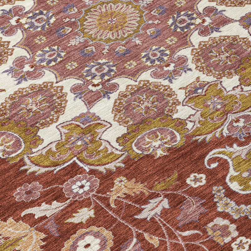 Tapis damassé intérieur / extérieur lavable à la machine ACN2611, Bourgogne, 9 pi x 12 pi