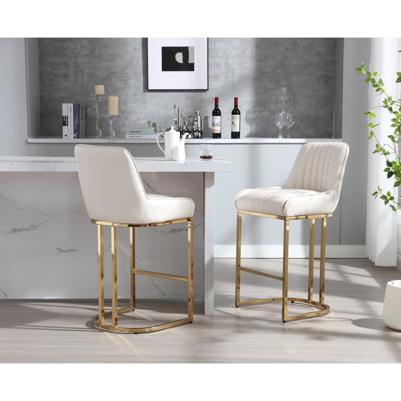 Daylani Upholstered Counter Stool with Metal Frame, White