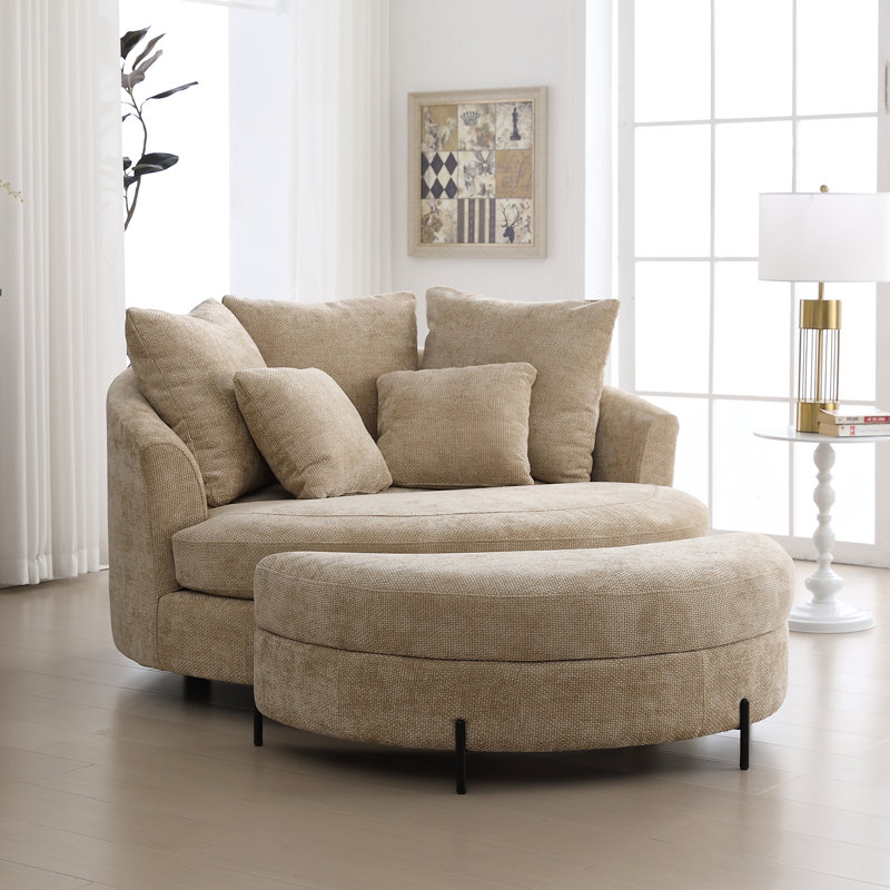 Méridienne surdimensionnée 59,5 po avec housse de baril avec repose-pieds et rangement Crescent, Chenille blé