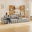 Canapé modulaire rembourré en L 2 pièces avec coussins décoratifs 2 pièces, droite, kaki-130629707-130629708