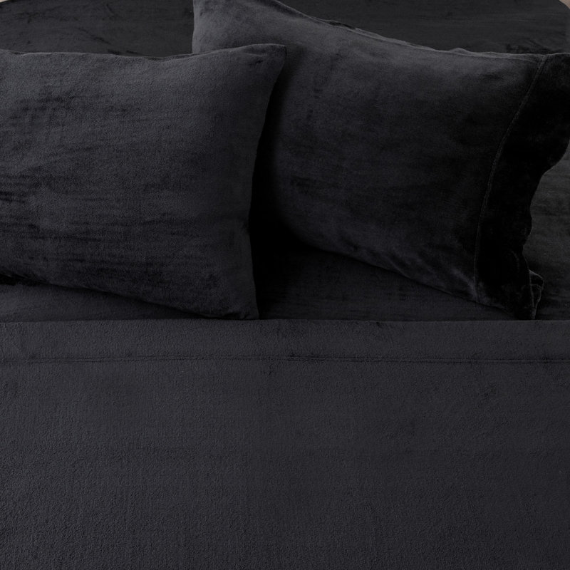 Ensembles de draps en velours ultra doux, Reine, Noir
