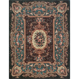 Savonnerie Wool Oriental Area Rug in Forest Green