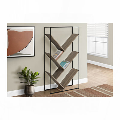 Bookshelf, Bookcase, Etagere, 3 Tier, 60"h, Office, Bedroom, Brown Laminate, Black Metal, Contemporary, Modern