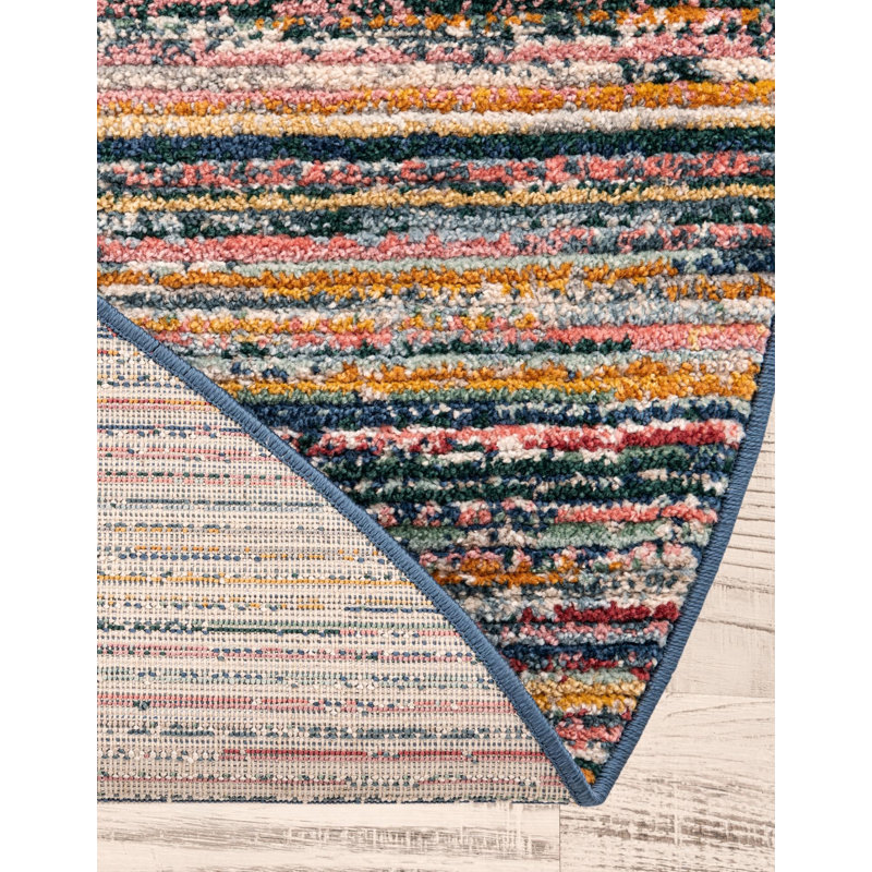 Hulsey Striped Yellow/Blue/Red/Navy Area Rug, Oval 3'3" x 5'3"