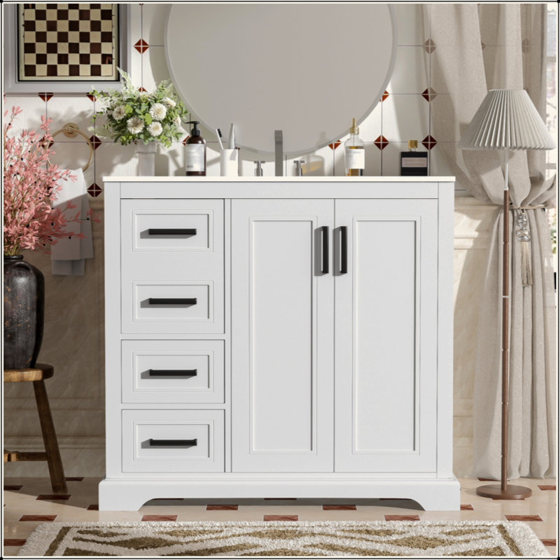 36" Modern Bathroom Vanity With Ceramic Sink, Soft-Close Door, Adjustable Shelf & 3 Drawers, Ample Storage, Elegant Design For Medium To Small Bathrooms