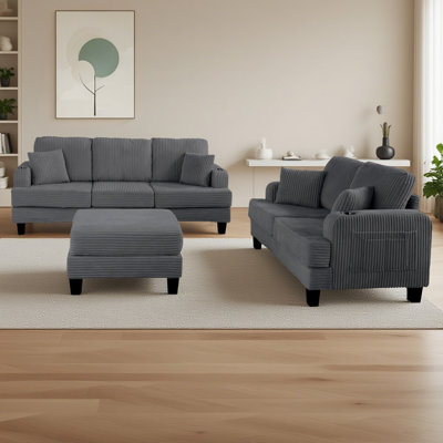 Crestline 3 Piece Set Comfy Sofa Couch 3-Seater & Loveseat Sofa With Storage Ottoman For Living Room With USB, Side Pockets, Pillows Included by Latitude Run