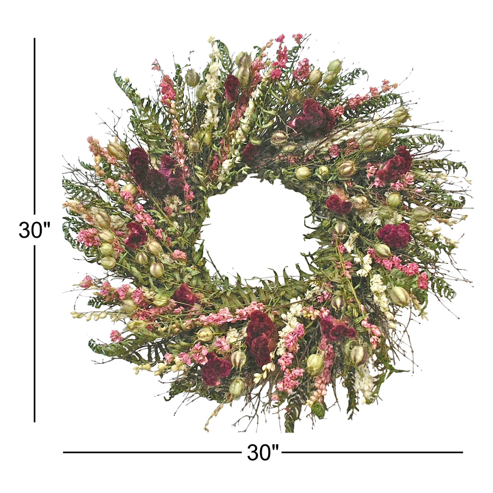 Handcrafted Dried Mixed Assortment Wreath, 30" H x 30" W x 6" D