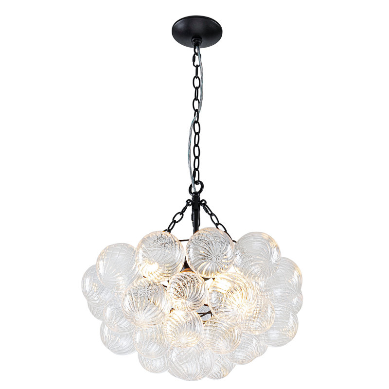 Lustre 4 lumières à bulles de verre moderne, 24 po, Noir