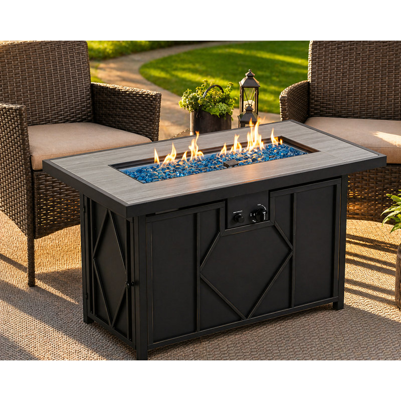 42" Rectangular Steel Propane Fire Pit Table with Hidden Tank, Tile Top & 60,000 BTU Burner – Black