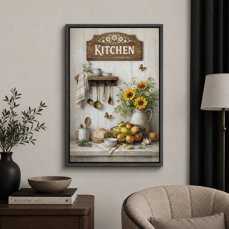 Farmhouse Kitchen, 24" H x 16" W x 1.5" D, Black Frame