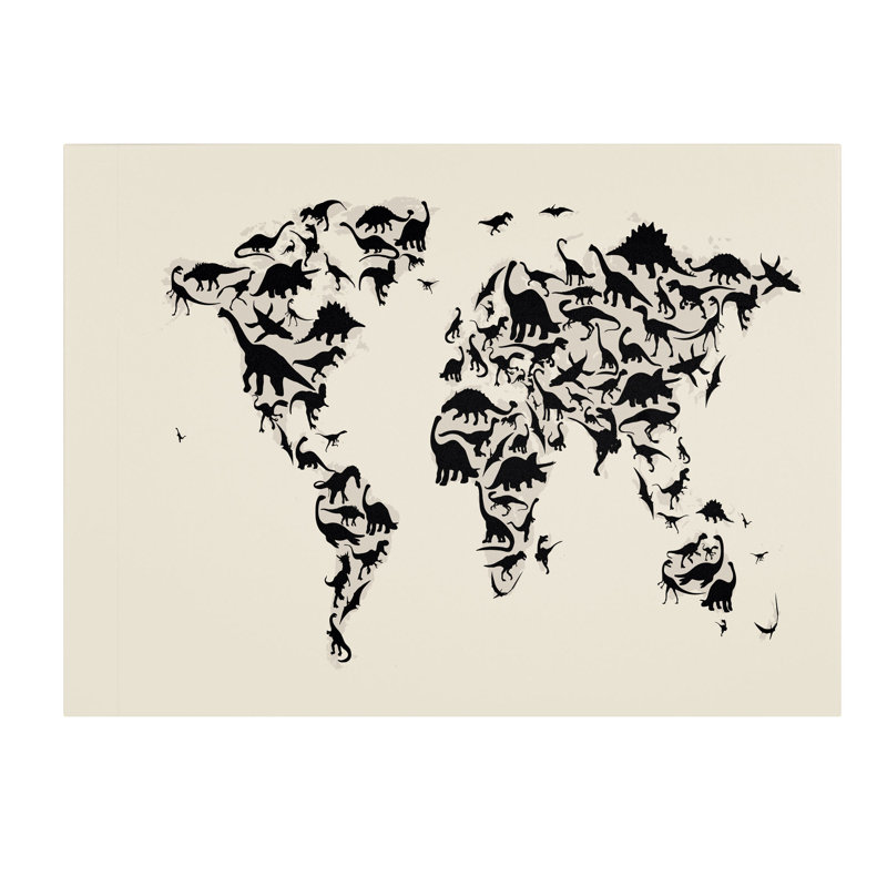 « dinosaur world map » par michael tompsett, impression sur toile tendue encadrée, H 14 po x l 19 po x P 2 po